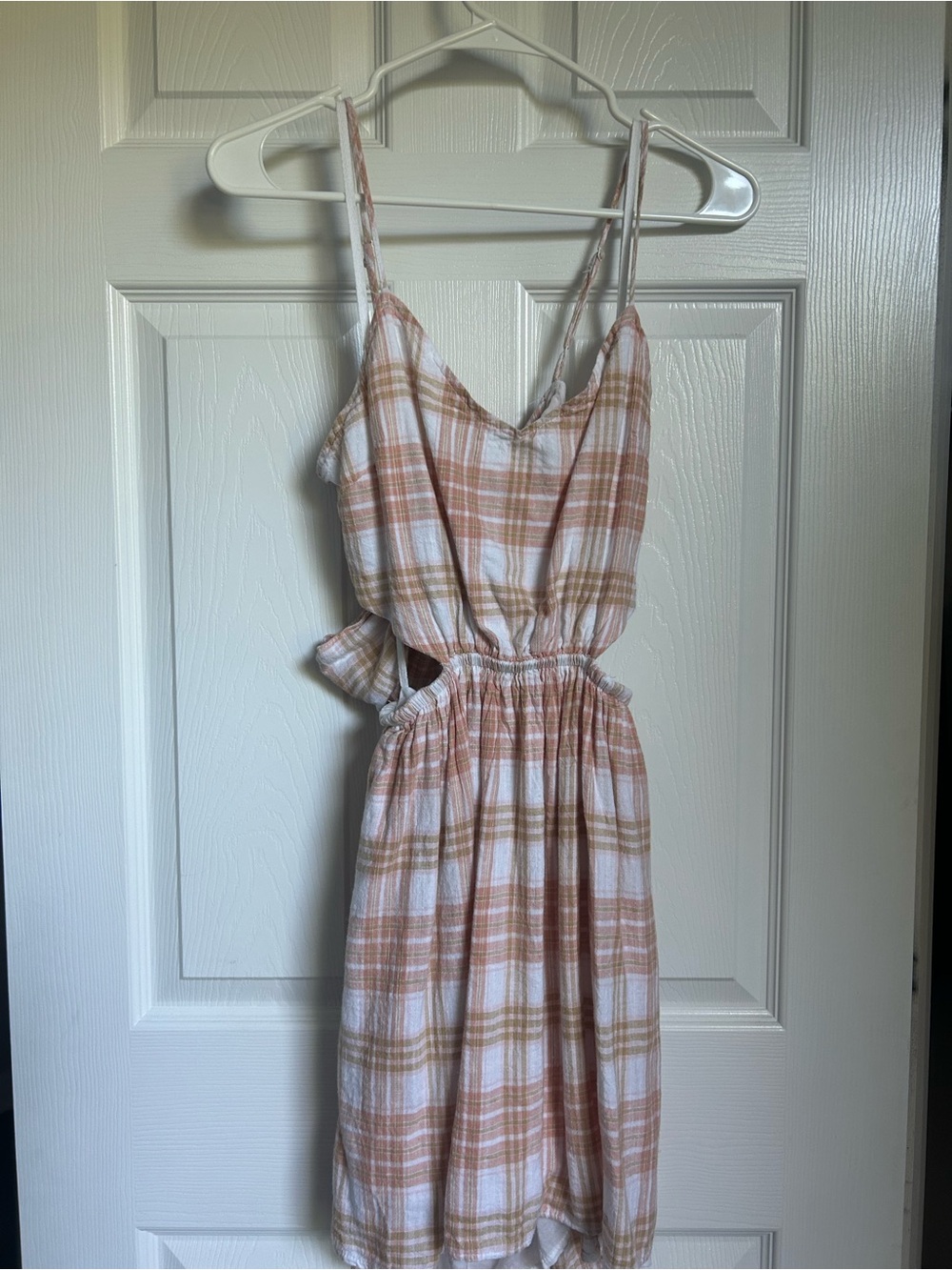 American Eagle Outfitters Peach and White Plaid Midi Dress